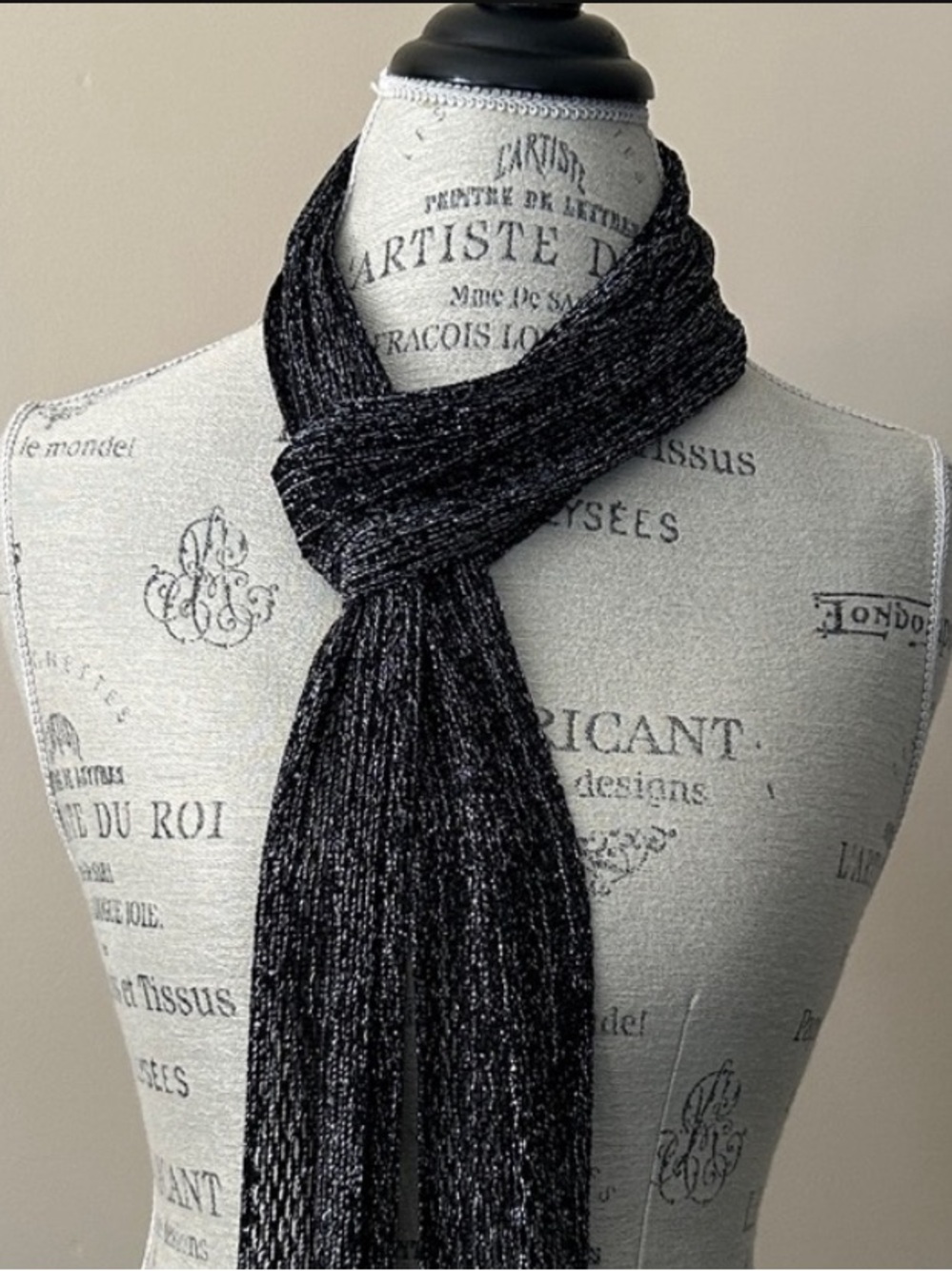 Dress Scarf, Metallic Crochet, Black